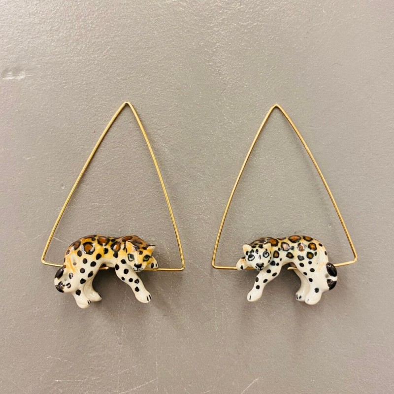 Boucles d'oreilles léopard à franges en porcelaine